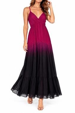 Keysha Made In Italy Silk Ombre Maxi Dress Size M Fuchsia Black Tiered